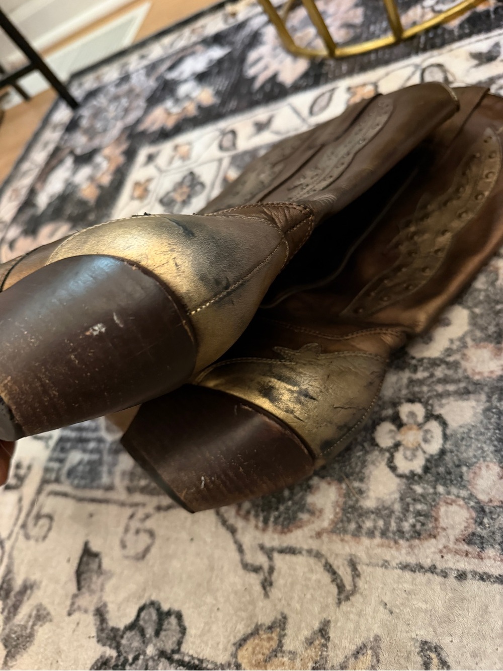 BCBGirls Y2K Western Cowboy Boots Women’s 7.5 Metallic Bronze Gold Studded - Picture 13 of 13